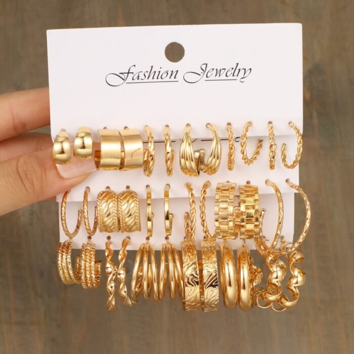 Gold Hoop Earrings Set - Image 2