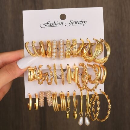 Gold Hoop Earrings Set